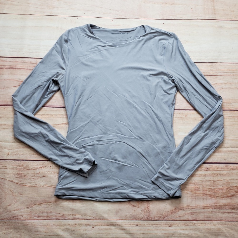Abercrombie & Fitch Top Womens S Gray Long Sleeve Slim Crew Neck Basic